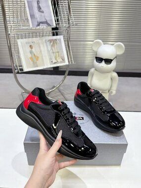 Prada Men’s Black Patent Leather & Mesh Sneakers